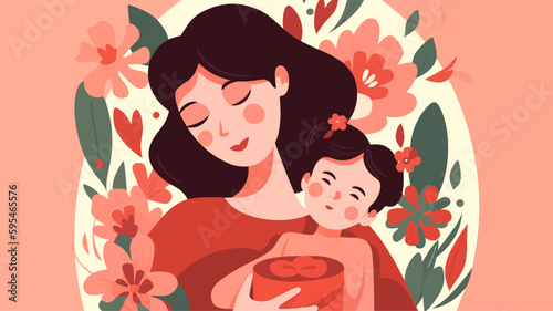 mother s Day illustration  happy mother and child illustration