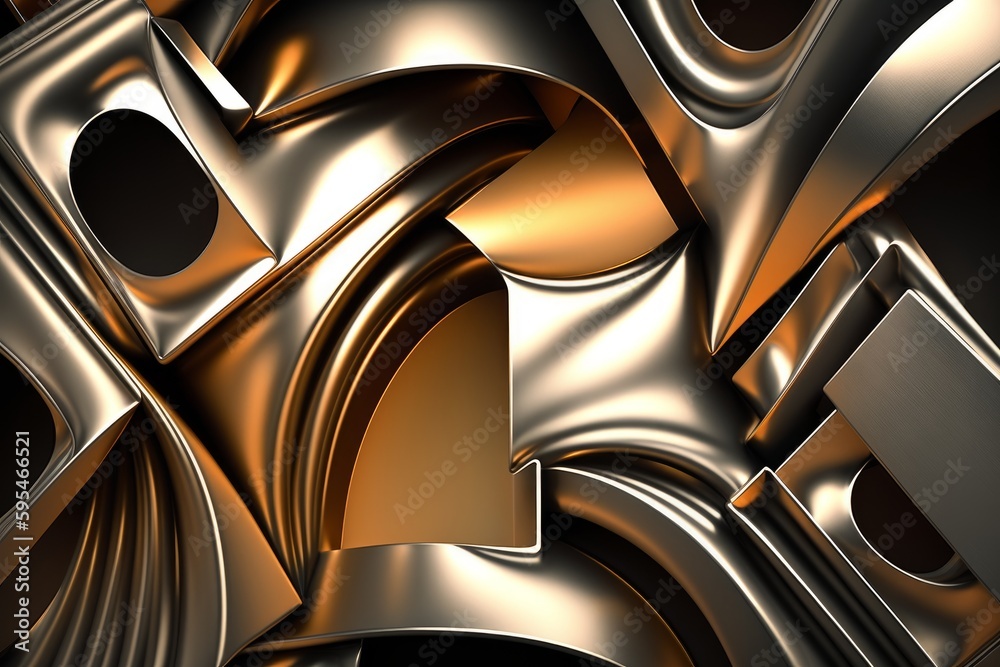 Abstract golden and silver metal background with curves, created with Generative Ai Technology
