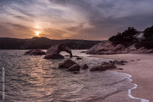 Fototapeta Naklejka Na Ścianę i Meble -  Sunset panorama on Elephant Beach, Sardinia, Italy