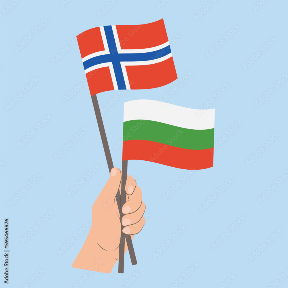 Flags of Norway and Bulgaria, Hand Holding flags