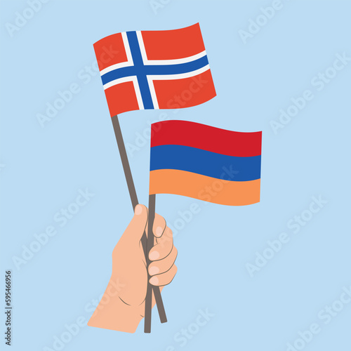 Flags of Norway and Armenia, Hand Holding flags