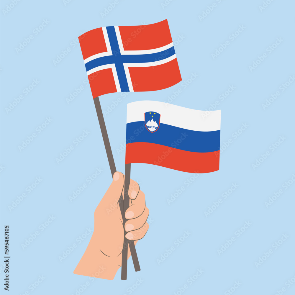 Flags of Norway and Slovenia, Hand Holding flags
