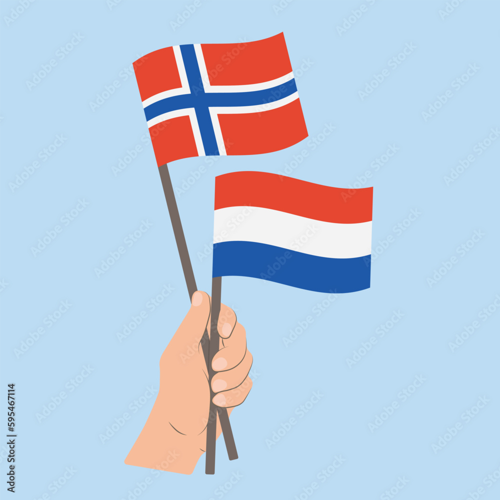 Flags of Norway and the Netherlands, Hand Holding flags