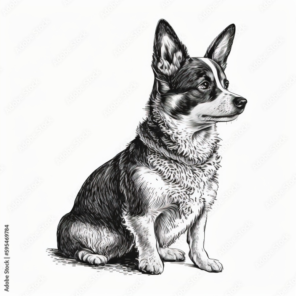 Portrait of Border Collie dog. Hand-drawn black-and-white digital art Portrait of Border Collie dog. Hand-drawn black-and-white digital art