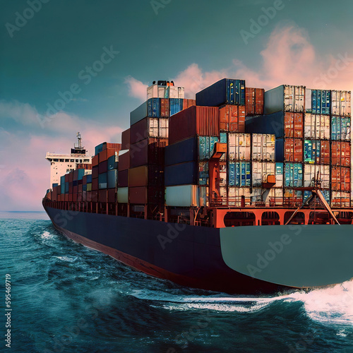 Sea freight loaded with containers with Generative AI.