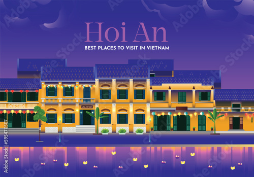 vector hoi an vietnam ancient city illustration background
