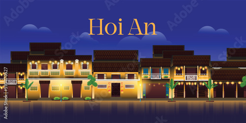 vector hoi an vietnam ancient city illustration background