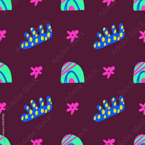 Trendy vector pattern with dots, shapes, lines, scribbles and objects. Doodles and different shapes. Background for print, cover, wallpaper, fabric, clothes, wrapper