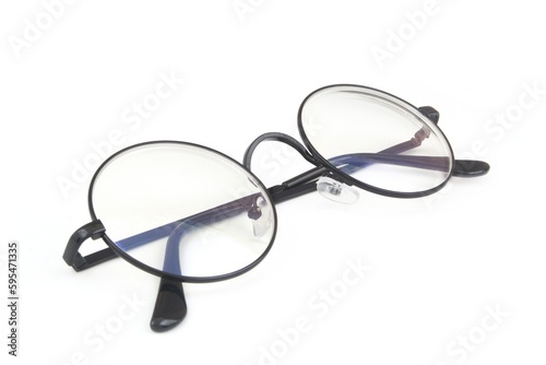 Black round eyeglasses or spectacles isolated on white background
