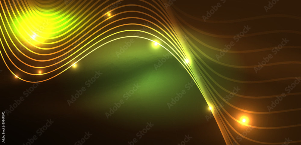 Shiny glowing neon wave. Neon light or laser show, electric impulse, power lines, techno quantum energy impulse, magic glowing dynamic lines Shiny glowing neon wave. Neon light or laser show, electric impulse, power lines, techno quantum energy impulse, magic glowing dynamic lines