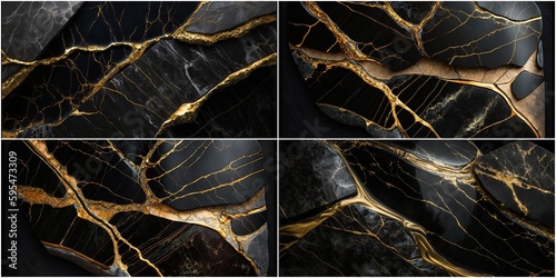 Black marble with cabinets and bright gold veins Gold deposits add luxury to any space Ideal for upscale interior design projects © Татьяна Мищенко