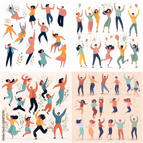 Colorful illustrations of men and women celebrating the holiday. Ideal for greeting cards. Posters or graphics for social networks Add a touch of fun and celebration to any project or event.