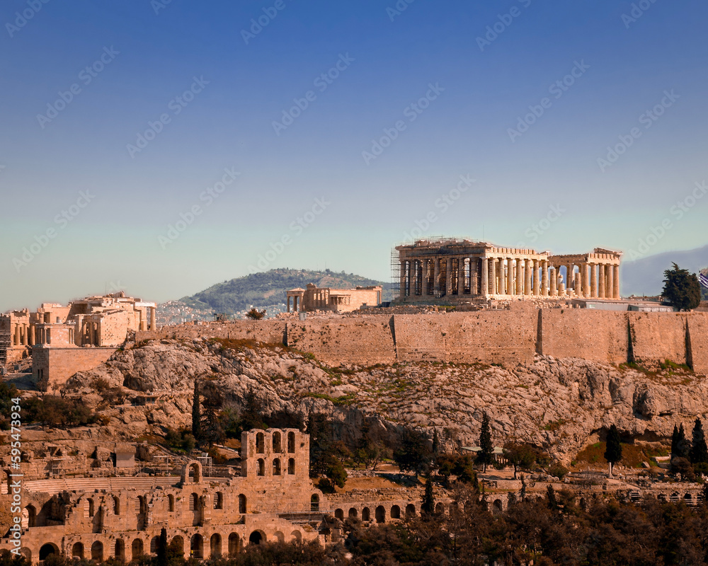Panoramic view of Acropolis ruins of Athens