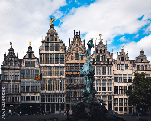 Brabo Fountain sculpture in Antwerp square