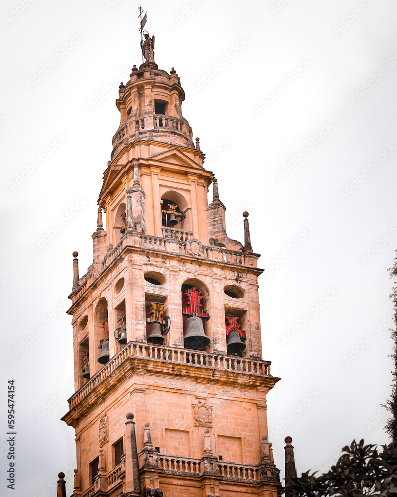 bell tower of the cathedral mosque of Cordoba in andalusian patio