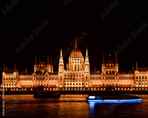Panoramic view of illumination of the Budapest Parliament at night © Cavan