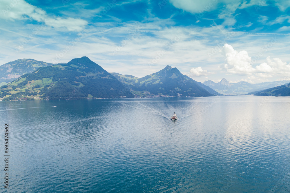 Aerial view of Lucerne lake with its Fjords, Switzerland