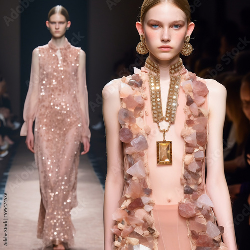 Fashion catwalk made with crystal rose quartz IA generativa photo
