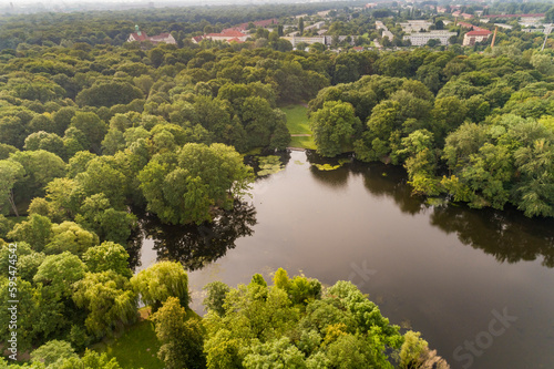 Aerial view of lake at Treptower Park, Berlin, Germany