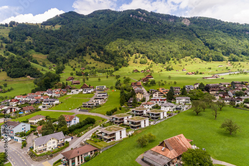 Aerial view of Arth village on Lake Zug, Schwyz, Switzerland