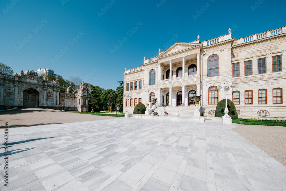 View of Dolme Bahce royal palace in Istanbul, Turkey View of Dolme Bahce royal palace in Istanbul, Turkey
