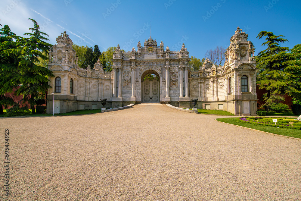 View of a gate at Dolmebahce palace in Istanbul, Turkey
