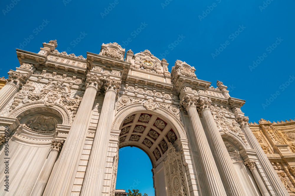 View of a gate at Dolmebahce palace in Istanbul, Turkey