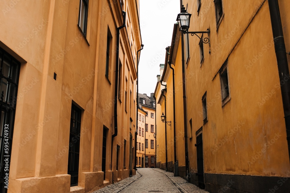 Empty street in Stockholm Old Town Gamla Stan