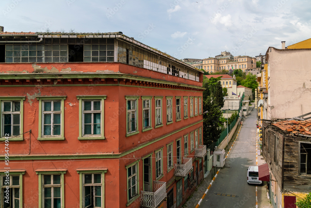 houses and narrow streets in Taksim area, Istanbul, Turkey