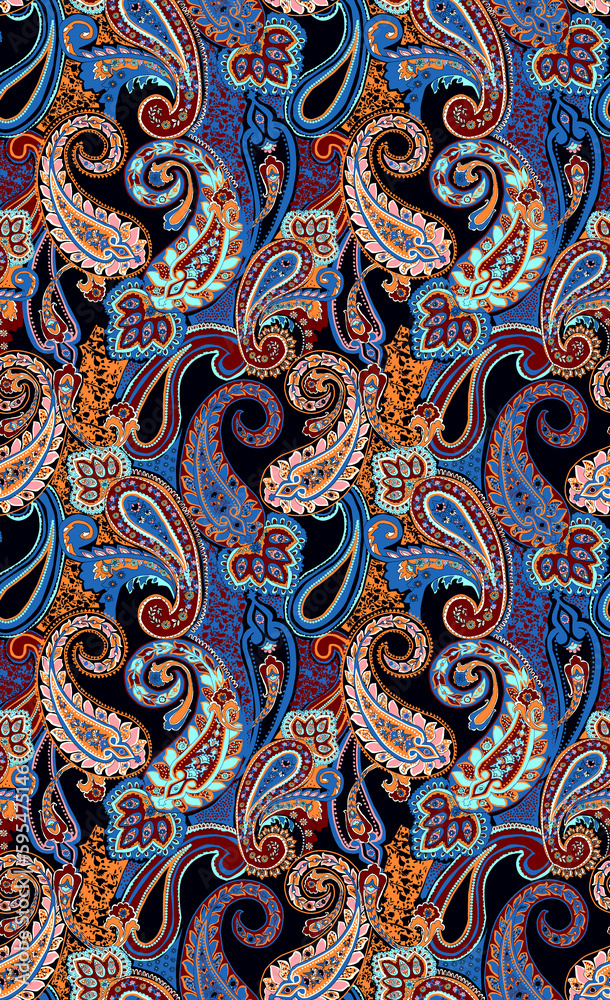  Seamless Asian Textile Background. Damask seamless pattern, paisley pattern, Shawl pattern. elegant  and classic design with unique new trendy  