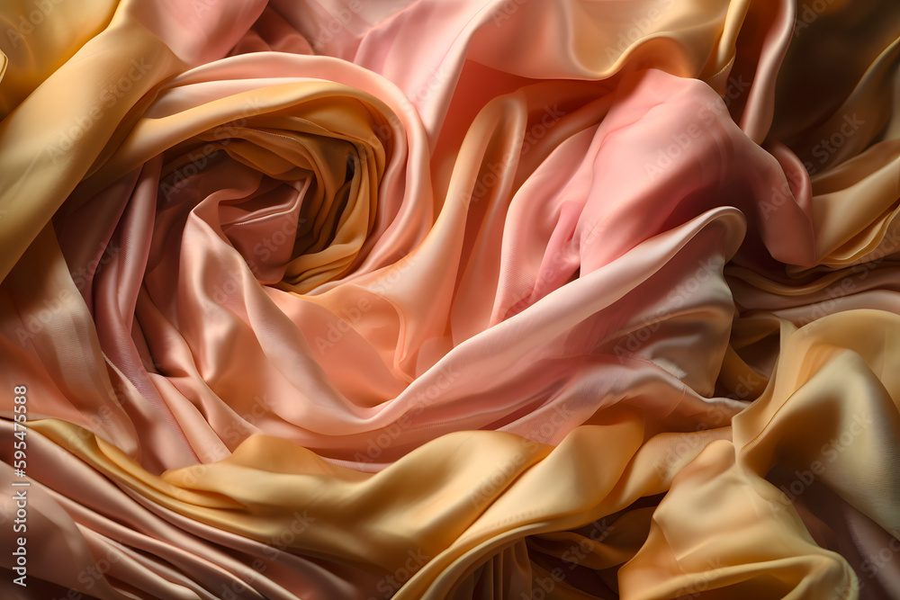 Obraz premium Silk pink and yellowish crumpled texture for background. Generative AI.
