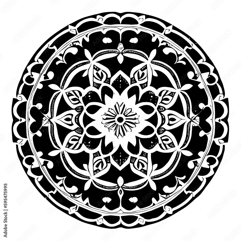 Floral Mandala Pattern Vector Black and White Design