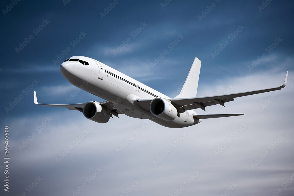 Modern airplane is flying over low clouds. Landscape with passenger airplane, Passenger aircraft. Business travel. generated by AI. Modern airplane is flying over low clouds. Landscape with passenger airplane, Passenger aircraft. Business travel. generated by AI.
