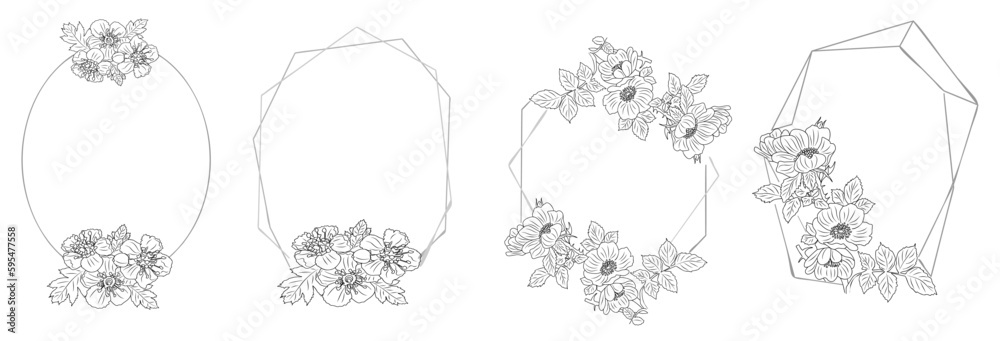 Hawthorn May birth month flower frames with different geometric shapes ...