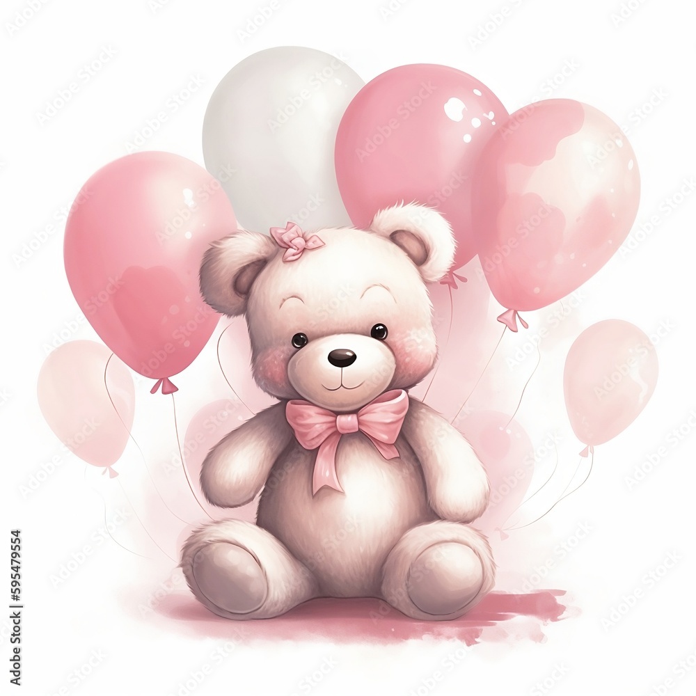 teddy bears with pink ballons for announcing the gender of a newborn teddy bears with pink ballons for announcing the gender of a newborn