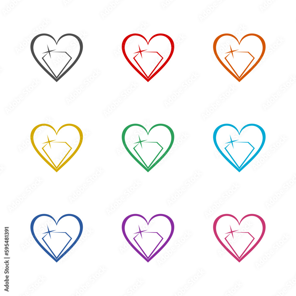  Love diamond logo  icon isolated on white background. Set icons colorful