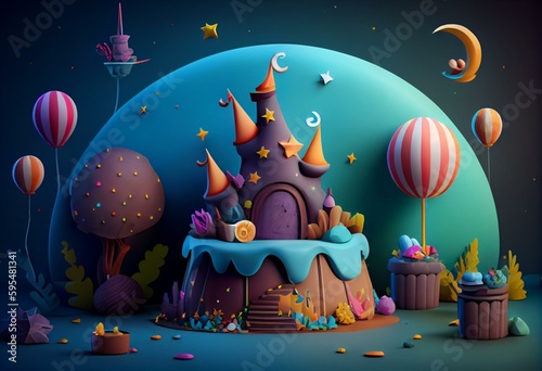 3d birthday background with fairytale elements 