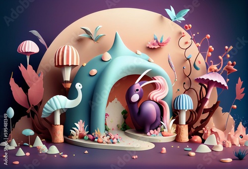 3d birthday background with fairytale elements 