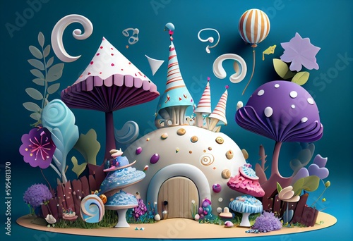 3d birthday background with fairytale elements 
