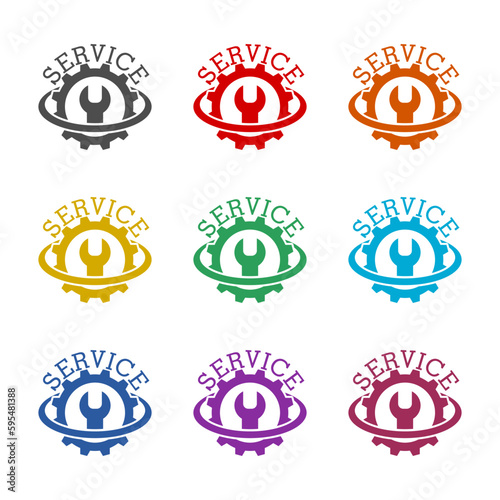Gear Repair Service icon isolated on white background. Set icons colorful