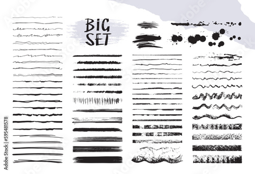 Set of hand drawn ink lines, sketch strokes isolated on white. Vector grunge brushes. Ink art brusher are added to the brushes panel.