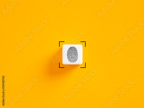 Fingerprint scan push button. Encryption and access control system for identity verification or electronic signing. Biometric authentication technology.