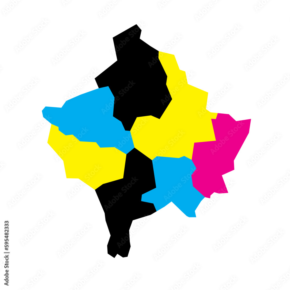 Kosovo political map of administrative divisions - districts. Blank vector map in CMYK colors. Kosovo political map of administrative divisions - districts. Blank vector map in CMYK colors.