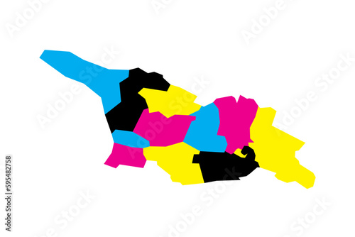Georgia political map of administrative divisions - regions and autonomous republics of Abkhasia and Adjara. Blank vector map in CMYK colors.