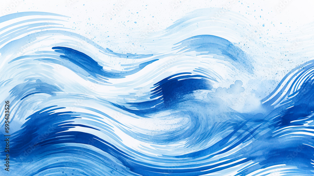 水色の波模様の水彩画背景　Generative AI