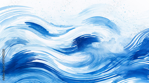 水色の波模様の水彩画背景　Generative AI