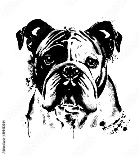 bulldog monochrome graphic object. Dog face. Hand-drawn vector illustration.