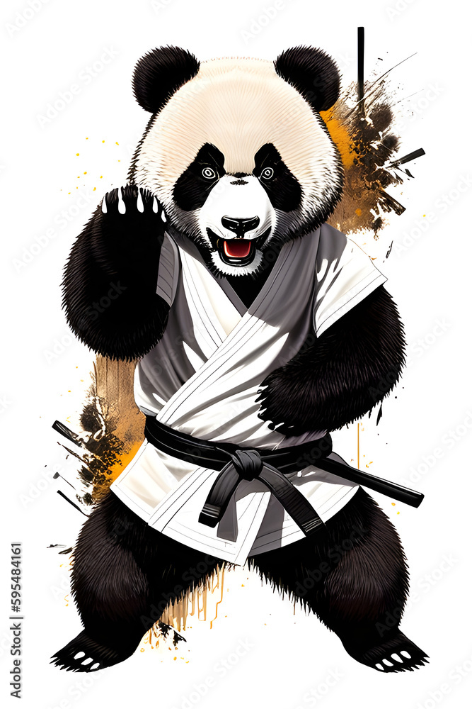 Illustration of a panda bear in a karate pose. Generative AI