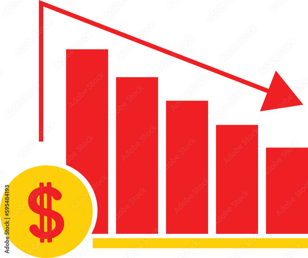 Recession icon. Symbol of stock collapse, recession and losses. Isolated vector illustration background from business collection. Recession icon. Symbol of stock collapse, recession and losses. Isolated vector illustration background from business collection.