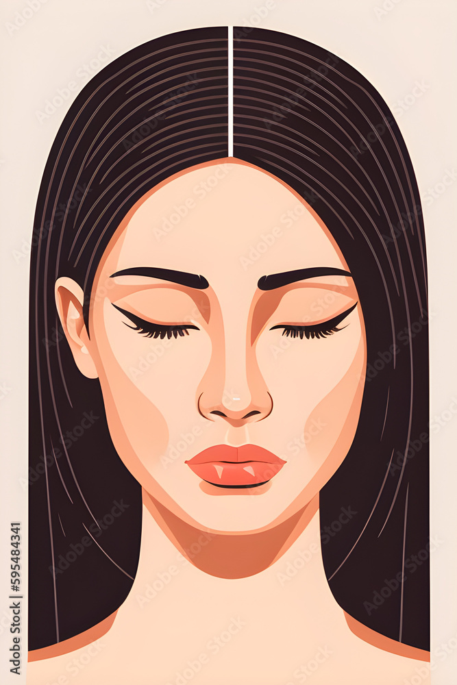 Illustration of a woman face, perfect symmetry. Generative AI Illustration of a woman face, perfect symmetry. Generative AI